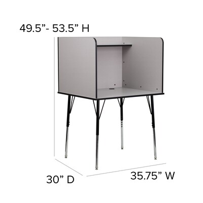 Flash Furniture 36"W Stand-Alone Study Carrel with Top Shelf, Nebula Grey (MTM6221SSCGREY)