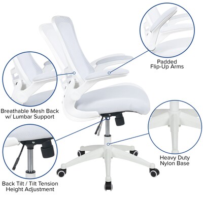 Flash Furniture Kelista Ergonomic Mesh Swivel Mid-Back Task Office Chair, White with White Frame (BLX5MWHWH)