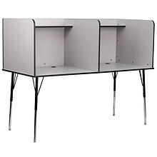 Flash Furniture 70W Stand-Alone Double Study Carrel with Top Shelf, Nebula Grey (MTM6222DSCGRY)
