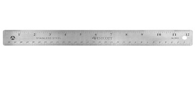 Westcott 12 Standard Stainless Steel Ruler, Silver (10612)