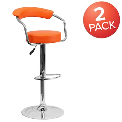 Flash Furniture Contemporary Vinyl Adjustable Height Barstool with Back, Orange, 2-Pieces (2CHTC31060ORGGG)