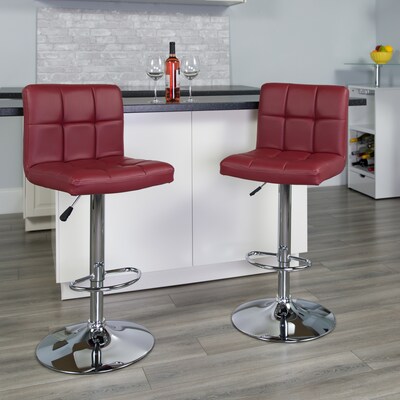 Flash Furniture Contemporary Vinyl Adjustable Height Barstool with Back, Burgundy, 2-Pieces (2DS810M