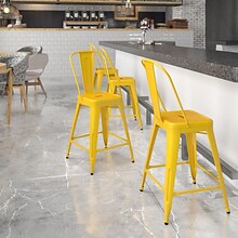 Flash Furniture Kai Contemporary Metal Slat Back Counter Stool, Yellow (CH3132024GBYL)