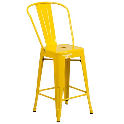 Flash Furniture Kai Contemporary Metal Slat Back Counter Stool, Yellow (CH3132024GBYL)
