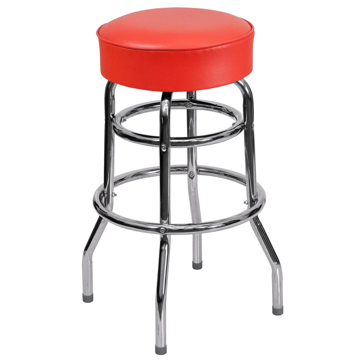 Flash Furniture Bruno Traditional Metal Double Ring Barstool without Back, Red (XUD100RED)