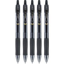 Pilot G2 Retractable Gel Pens, Fine Point, Black Ink, 5/Pack (31078)