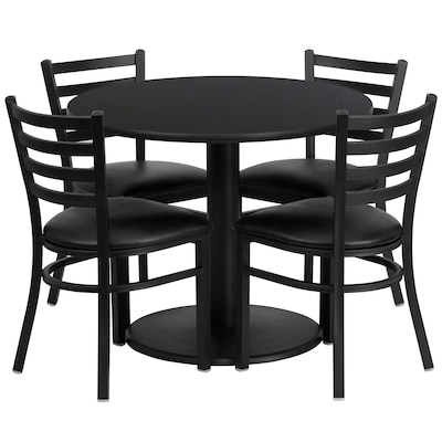 Flash Furniture 36 Round Black Laminate Table Set W/4 Ladder Back Black Vinyl Seat Chairs (RSRB102