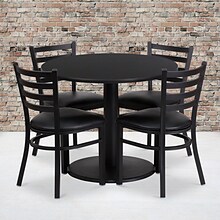 Flash Furniture 36 Round Black Laminate Table Set W/4 Ladder Back Black Vinyl Seat Chairs (RSRB102