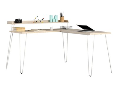 Ameriwood Haven 55 L-Shaped Desk with Riser, Natural/White (5640914COM)