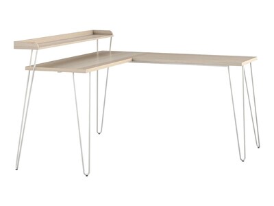 Ameriwood Haven 55" L-Shaped Desk with Riser, Natural/White (5640914COM)