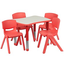 Flash Furniture Emmy Rectangular Activity Table Set, 21.875 x 26.625, Height Adjustable, Red (YU09