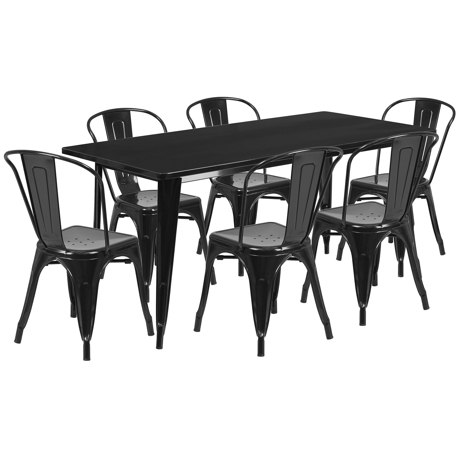 Flash Furniture Gilbert Indoor-Outdoor Table Set with 6 Stack Chairs, 63 x 31.5, Black (ETCT005630BK)