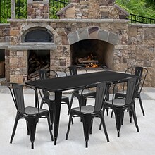 Flash Furniture Gilbert Indoor-Outdoor Table Set with 6 Stack Chairs, 63 x 31.5, Black (ETCT005630