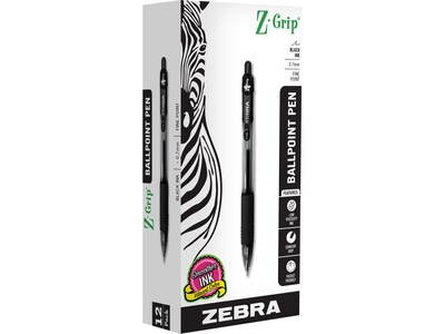 Zebra Z-Grip Retractable Ballpoint Pen, Fine Point, 0.7mm, Black Ink, Dozen (23910)