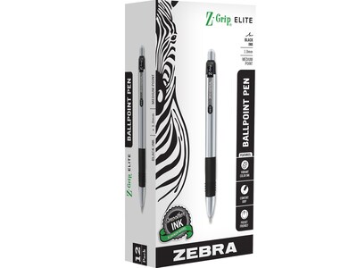 Zebra Z-Grip Elite Retractable Ballpoint Pen, Medium Point, 1.0mm, Black Ink, Dozen (27010)