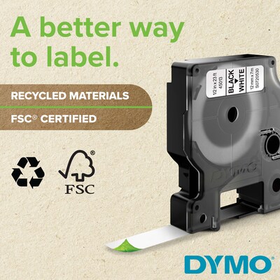 DYMO D1 Standard 45010 Label Maker Tape, 1/2 x 23, Black on Clear (45010)
