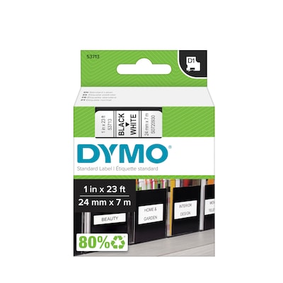 DYMO D1 Standard 53713 Label Maker Tape, 1 x 23, Black on White (53713)