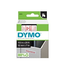 DYMO D1 Standard 45015 Label Maker Tape, 1/2 x 23, Red on White (45015)