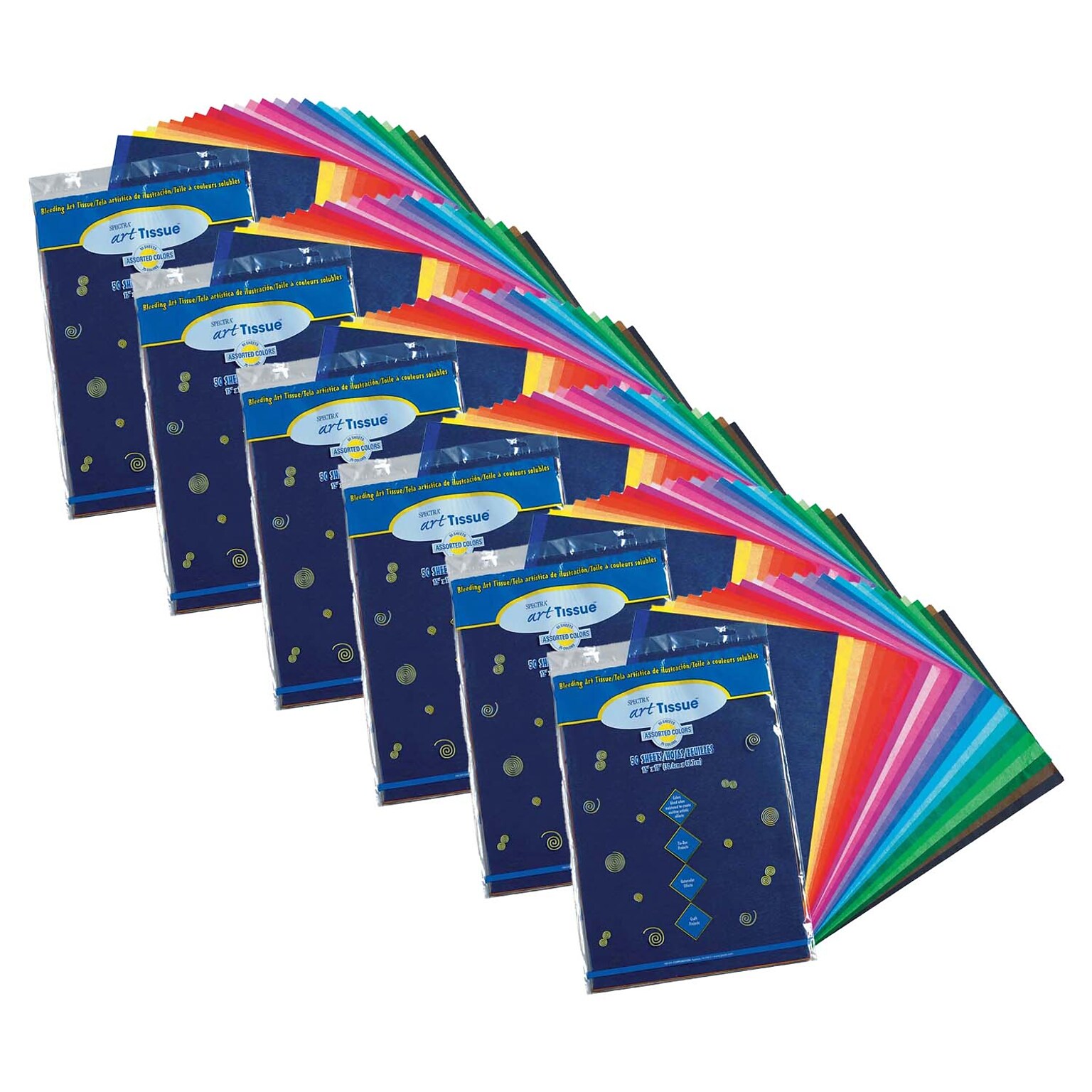 Spectra Deluxe Bleeding Art Tissue, 25 Colors, 12 x 18, Grade PK+, 50 Sheets/Pack, 6 Packs/Bundle (PAC58520-6)