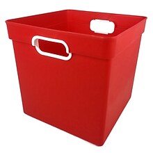 Romanoff Plastic Cube Bin, 11.5 x 11 x 10.5, Red, Pack of 3 (ROM72502-3)