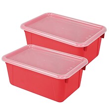 Storex Plastic Small Cubby Bin with Lid, 12.2 x 7.8 x 5.1, Red, Pack of 2 (STX62407U06C-2)