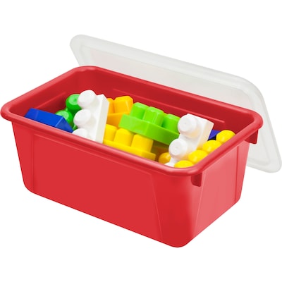 Storex Plastic Small Cubby Bin with Lid, 12.2" x 7.8" x 5.1", Red, Pack of 2 (STX62407U06C-2)