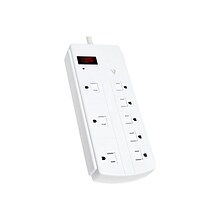 V7 Eight-Outlet Surge Protector, 8 ft, White  (5ZV105)