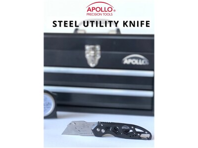 Apollo Tools Stainless Steel Foldable Utility Knife with Carabiner Clip and Fast-Change Blade (DT5017)