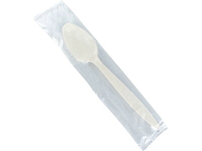Emerald Individually Wrapped Compostable PLA Spoon, Heavy-Weight, Beige, 500 Pieces/Carton (EMRECOTS