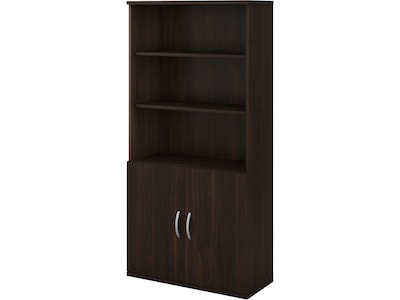 Bush Business Furniture Studio C 72.8H 5-Shelf Bookcase with Doors, Black Walnut Laminated Wood (ST