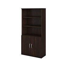 Bush Business Furniture Studio C 72.8H 5-Shelf Bookcase with Doors, Black Walnut Laminated Wood (ST