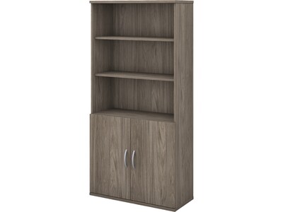 Bush Business Furniture Studio C 72.8H 5-Shelf Bookcase with Doors, Modern Hickory Laminated Wood (