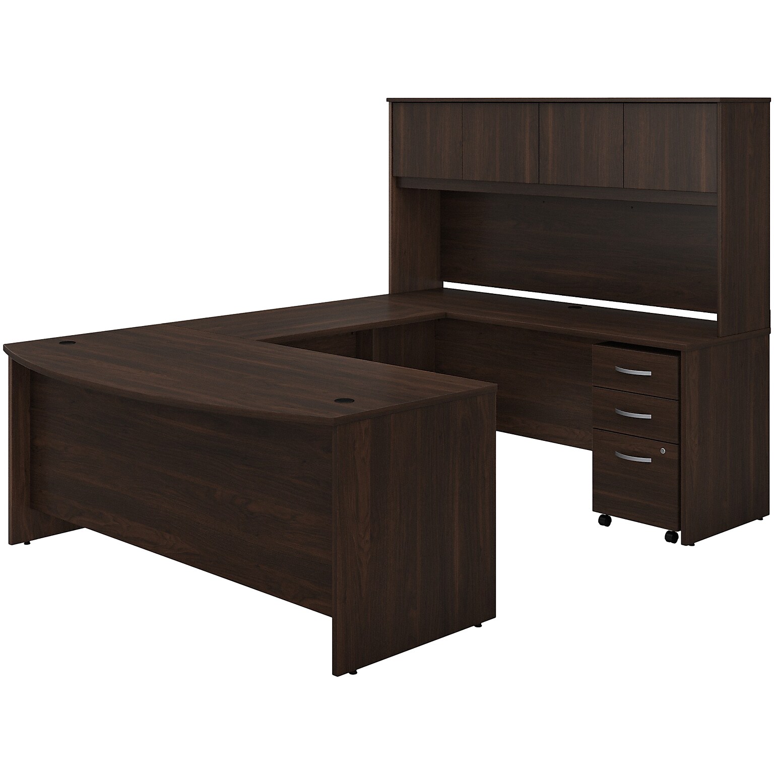 Bush Business Furniture Studio C 72W U Shaped Desk with Hutch and Mobile File Cabinet, Black Walnut (STC003BWSU)