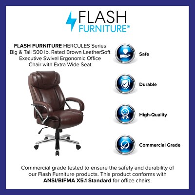 Flash Furniture HERCULES Series Ergonomic LeatherSoft Swivel Big & Tall Executive Office Chair, Brown (GO2092M1BN)