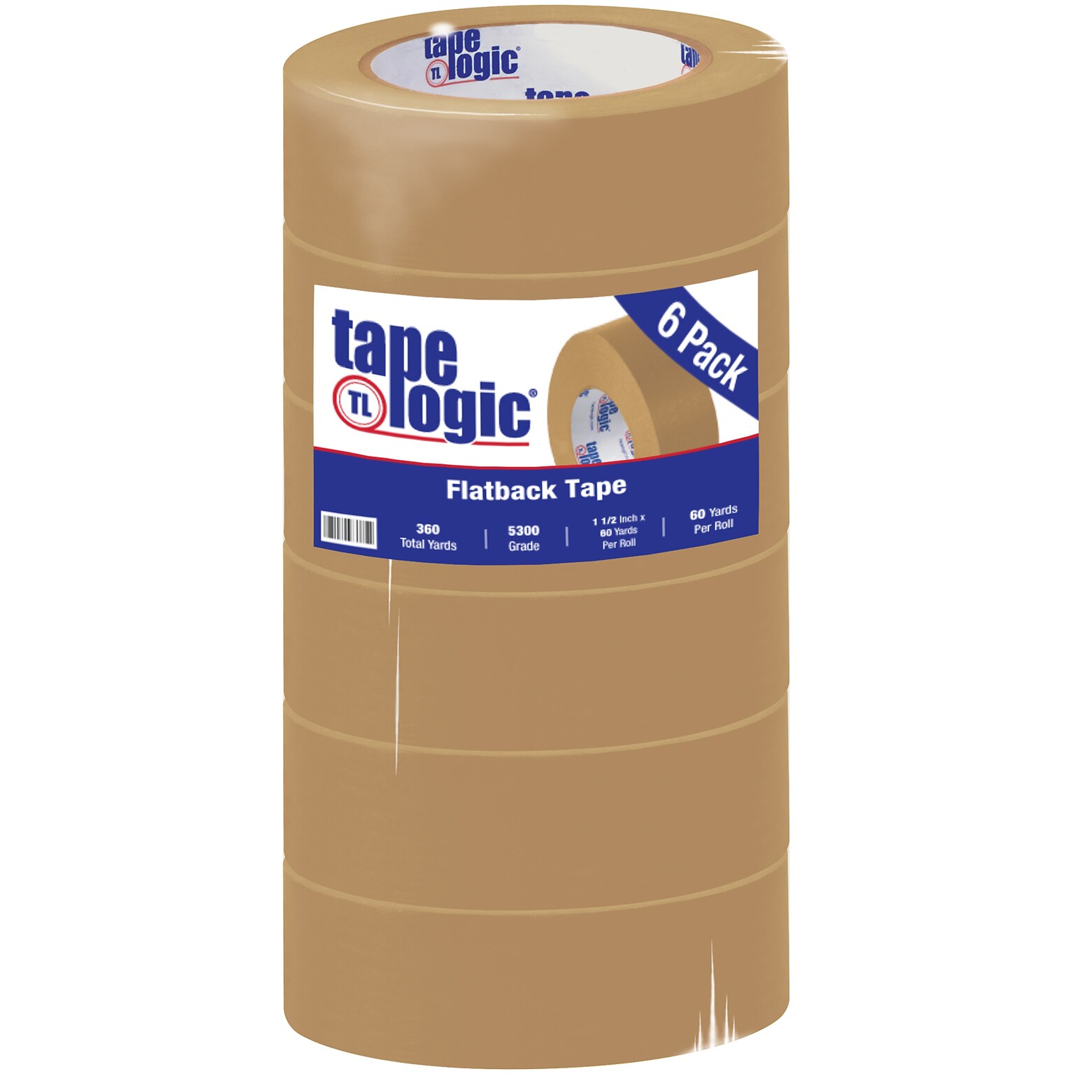 Tape Logic® #5300 Flatback Tape, 1 1/2 x 60 yds., Kraft, 6/Case