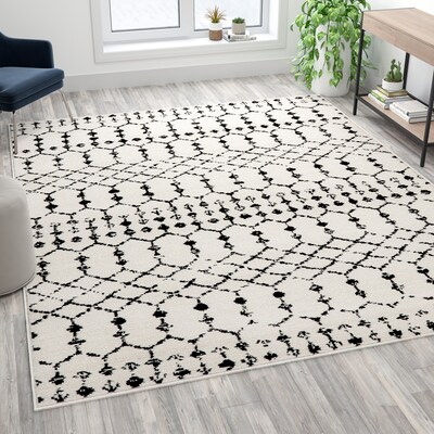 Flash Furniture Beth Collection Polyester 119" x 96" Rectangular Machine Made Rug, Ivory/Black (RCCR191330810WH)