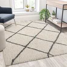 Flash Furniture Roxy Collection Polyester 84 x 61 Rectangular Machine Made Rug, Ivory/Gray (RCKJ18