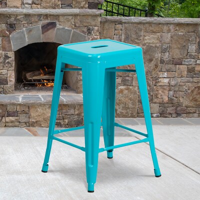 Flash Furniture Colorful Restaurant Counter Height Stool, Crystal Teal-Blue (ETBT350324CB)
