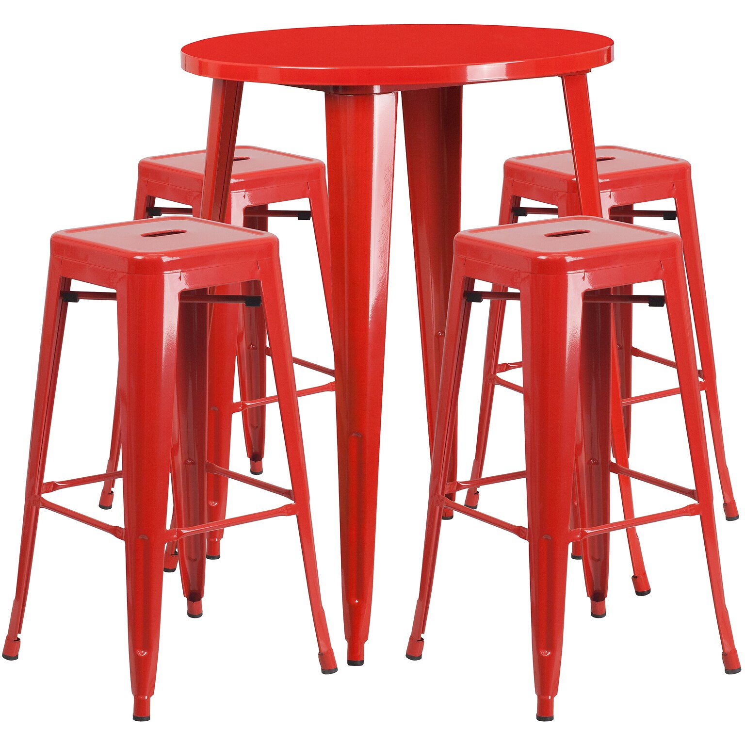 Flash Furniture Coby Indoor-Outdoor 30 Round Bar Table Set with 4 Backless Stools, Red (CH519BH430SQSRD)