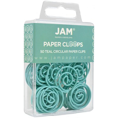 JAM Paper® Circular Colored Papercloops, Teal Round Paper Clips, 50/pack (21832066)
