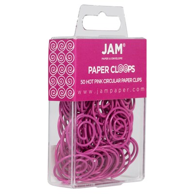 JAM Paper Colored Circular Paper Clips, Round Paperclips, Hot Pink Fuchsia, 2 Packs of 50 (2187136B)