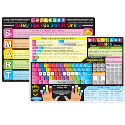 Ashley Smart Poly Learning Mat, 12 x 17, Double-Sided, Keyboard Basics & Internet Safety, Multicol