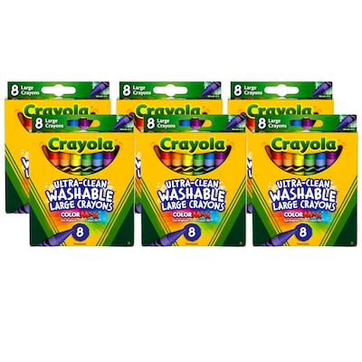 Crayola Ultra-Clean Washable Large Size Crayons, Assorted Colors, 8/Box, 6 Boxes (BIN3280-6)