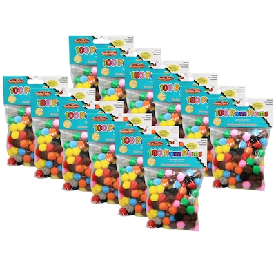 CLI Pom-Poms 1/2, Assorted Colors, 100/Pack, 12 Packs (CHL69100-12)