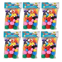 CLI Pom-Poms, Assorted Sizes/Colors, 100/Bag, 6 Bags (CHL69310-6)