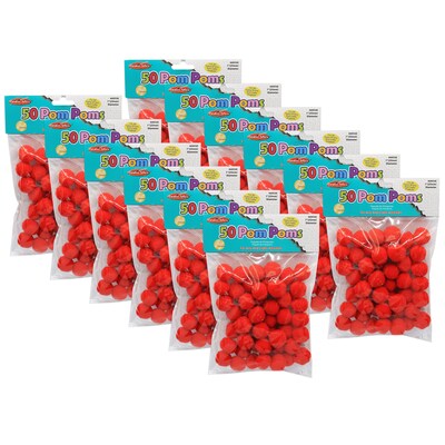CLI Pom-Poms 1, Red, 50/Pack, 12 Packs (CHL69530-12)