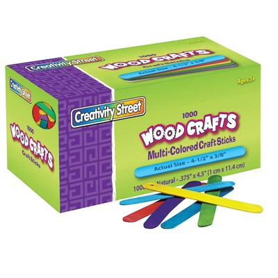 Creativity Street Regular Craft Sticks, Bright Hues Assorted, 4-1/2" x 3/8", 1000/Pack, 2 Packs (CK-377502-2)
