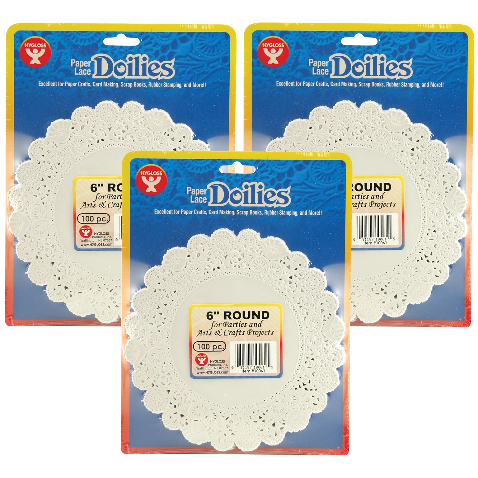Hygloss Round Paper Lace Doilies, White, 6, 100/Pack, 3 Packs (HYG10061-3)