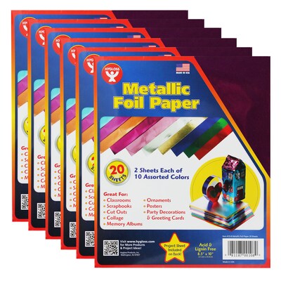 Hygloss Metallic Foil Paper Sheets, 8.5 x 10, Assorted Colors, 20 Per Pack, 6 Packs (HYG108-6)