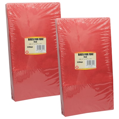 Hygloss Size #6 Gusseted Paper Bags, Red, 50/Pack, 2 Packs (HYG66511-2)
